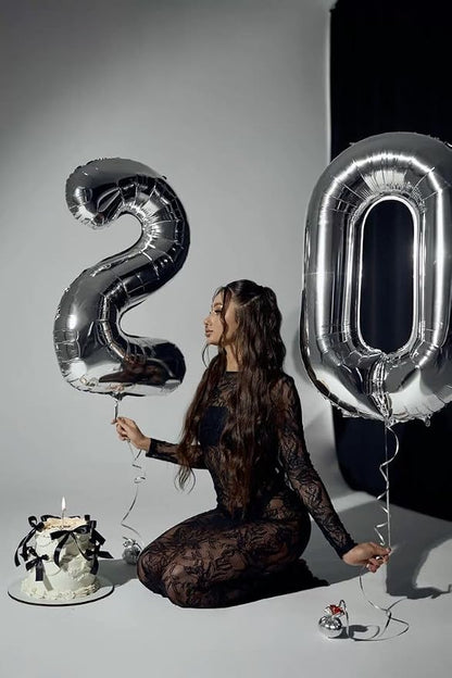 12 Balloon Number 40 Inch Silver Balloons - Image 2