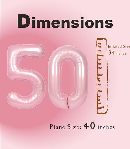 SUWEN 40 Inch Large Pink 50 Balloon Numbers Big Foil Helium Number Balloons 0-9 - Image 6