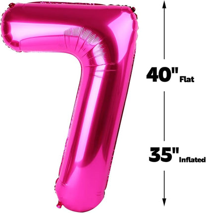Hot Pink Number 7 Balloon 40 inch, Balloon numbers party supplies, deco photo - Image 2