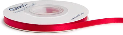 Ribbli Double Faced Hot Red Satin Ribbon, 1/4” x Continuous 25 Yards, Use by Ribbli