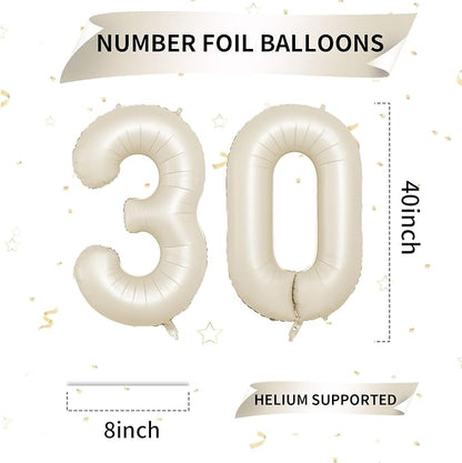 Biapian 40 Inch Cream Number 30 Balloon, 30th Birthday Balloons, Big Digital 30 - Image 2