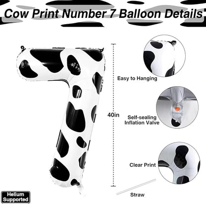 Large Cow Print Number 7 Balloon 40 Inch, Farm Themes Foil Mylar Party Supplies - Image 3