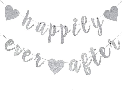 Happily Ever After Silver Glitter Bunting Banner, Engagement, Bridal Shower by FOZEE
