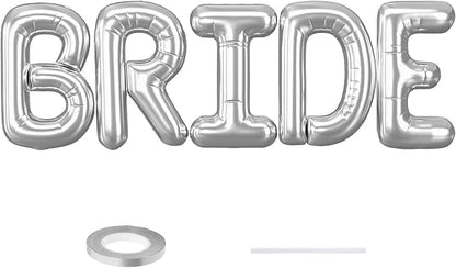 40 Inch BRIDE Balloons Bachelorette Party Decorations, Metallic Silver Bride by Saxuxu