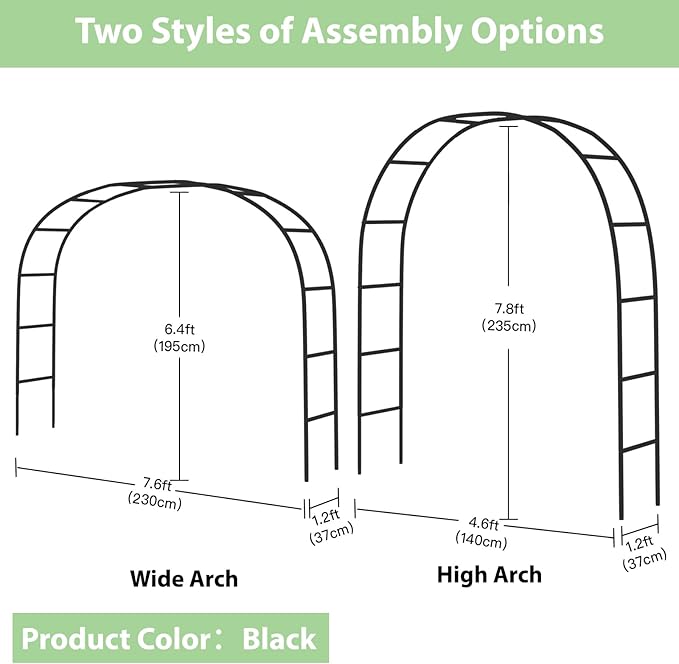 RUBFAC 7.8ft Garden Arch, Metal Trellis - Image 2