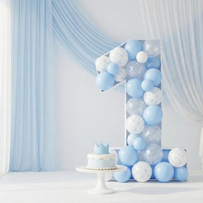 HILAVO Blue Bow Balloons, 12 Inch Pastel Light Blue Transparent White Bow Print - Image 4