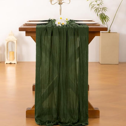 Cheesecloth Table Runner Summer Boho Wedding Birthday Party Home Decor | Olive - Image 4