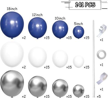MEBAY Blue White Silver Balloons Garland Arch Kit - Image 2