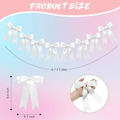 2 Strings of 16PCS White Bow Garlands Banner Decoration, Pre-Strung Satin - Image 2