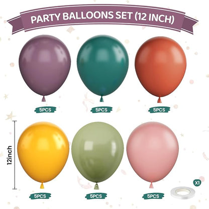 Boho Rainbow Balloons, 12inch Assorted Colors Balloon Slate Dusty Blue Mustard - Image 2