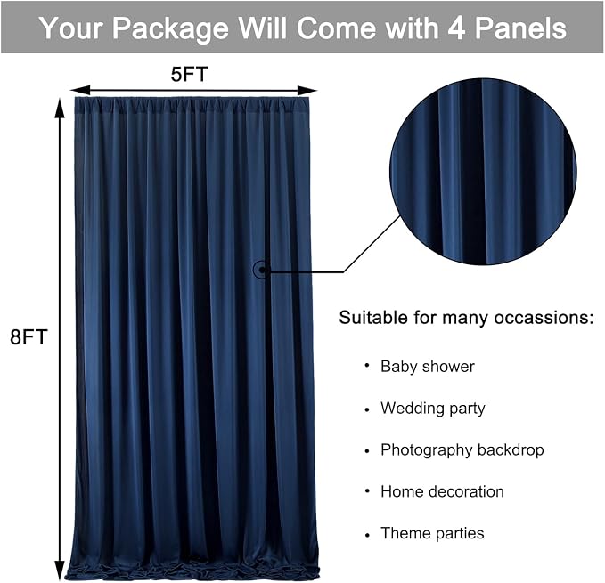 20 ft x 8 ft Navy Blue Backdrop Curtain Panels, 4 Panels 5 ft x 8 ft Wrinkle - Image 5