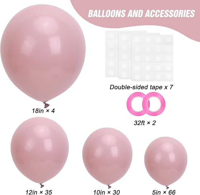 RUBFAC 135pcs Dusty Pink Balloons, Latex Boho Blush Pink Balloon Different - Image 2