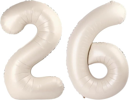 40 Inch Cream White Mylar Foil Number 26 62 Birthday Balloon, 26 Boy Girl Party by Upgesy