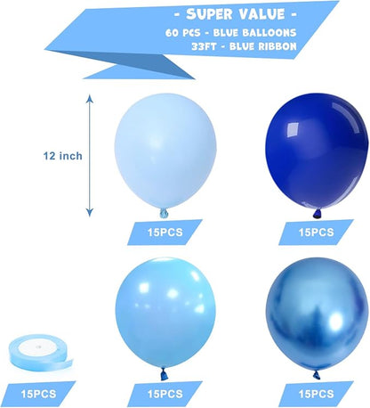 KBZVNAF Blue Latex Balloon Set 60 Packs 12 Inch | Metallic Chrome, Pastel Baby - Image 2