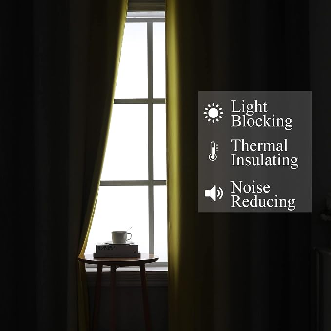 Grey and Yellow Blackout Curtains 84 Inch Length 2 Panels Set, Thermal - Image 3