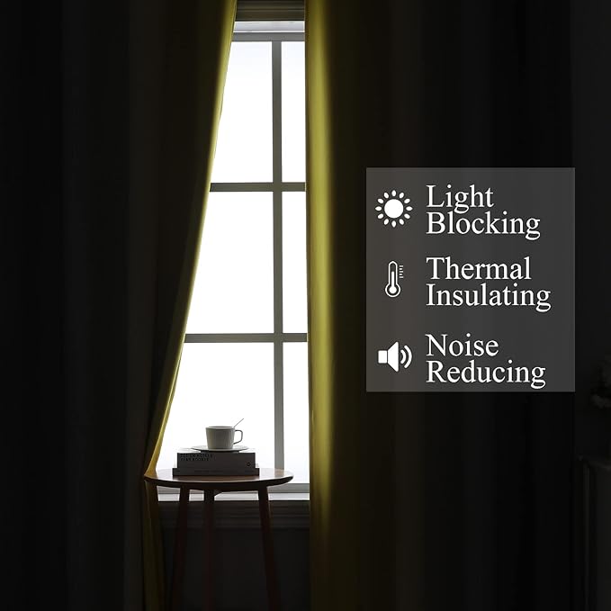 Grey and Yellow Blackout Curtains 84 Inch Length 2 Panels Set, 100% Blackout - Image 3
