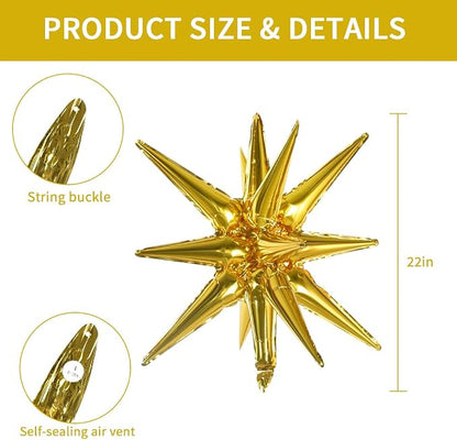 TONIFUL 4 Pcs Explosion Star Balloons Gold Foil Balloon Party Decorations | 22 - Image 2