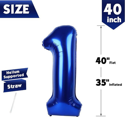 40 Inch Night Blue Number 1 Balloon, 1st Blue Birthday Party Decorations | 40 - Image 5