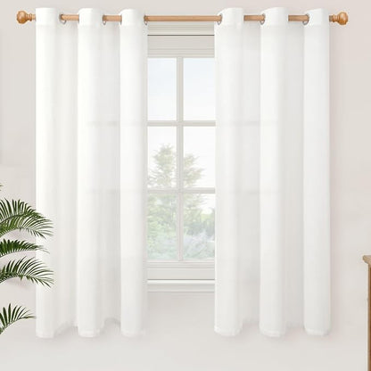 YoungsTex White Linen Semi Sheer Curtains 63 Inch Length 2 Panels, Grommet by YoungsTex