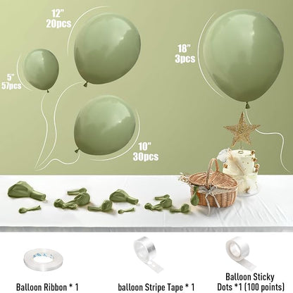 Sage Green Balloons, Different Sizes Eucalyptus Avocado Green Latex Helium - Image 2