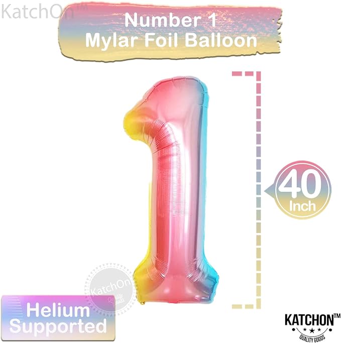 KatchOn Number One Balloon for First Birthday 40 Inch | Rainbow Number 1 - Image 4