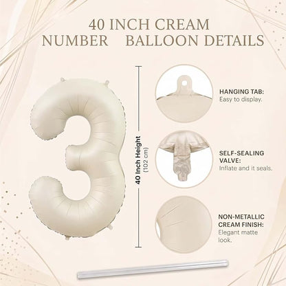 Cream Number 13 Balloon 40 Inch, Foil Numerals - Image 4
