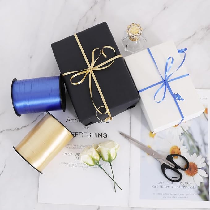 TONIFUL 500 Yards Blue and Gold Curling Ribbon Balloon String | Balloon Ribbons - Image 4
