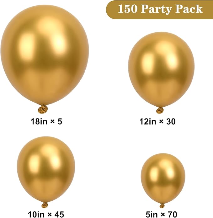 APLANET 150pcs Gold Balloons Different Sizes 18 12 10 5 Inch, Happy New Year - Image 2