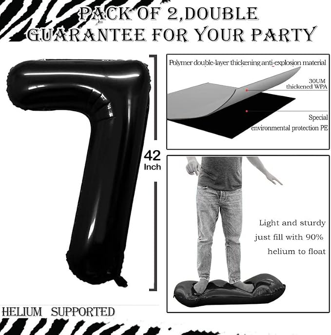 Black Foil Balloons Number 7, Huge Number Balloons - Image 3