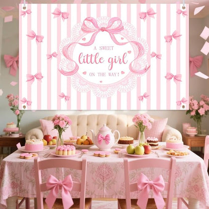 AIBIIN A Sweet Little Girl is on The Way Photography Background | Pink Bow - Image 7