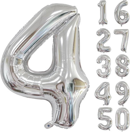40 inch Silver Number Balloon Giant Foil Helium Balloons Silver Number 4 Balloon by Yeodong