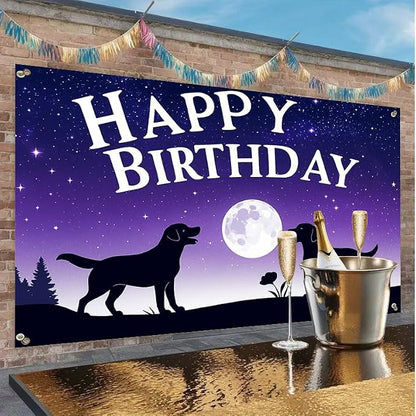 Happy Birthday Banner 71x43 Inch Dog Silhouette Moon Night Sky Backdrop - Image 7