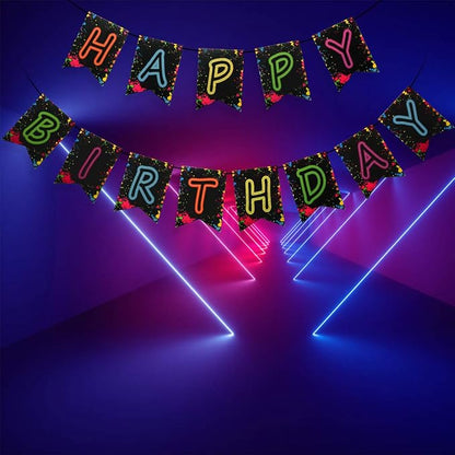 Glow Party Happy Birthday Banner Decoration（Already Assembled）, 80s Birthday - Image 2
