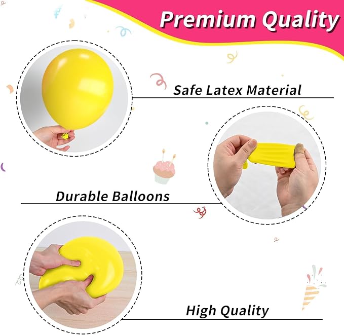 Pink and Yellow Balloons, 12 Inch Maca Hot Pink Yellow Confetti Balloons - Image 3