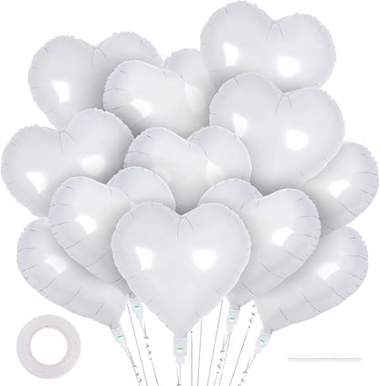 12 Pcs White Heart Balloons, 18 Inch Heart Foil Balloons Love Balloon Valentine by YOTHORN