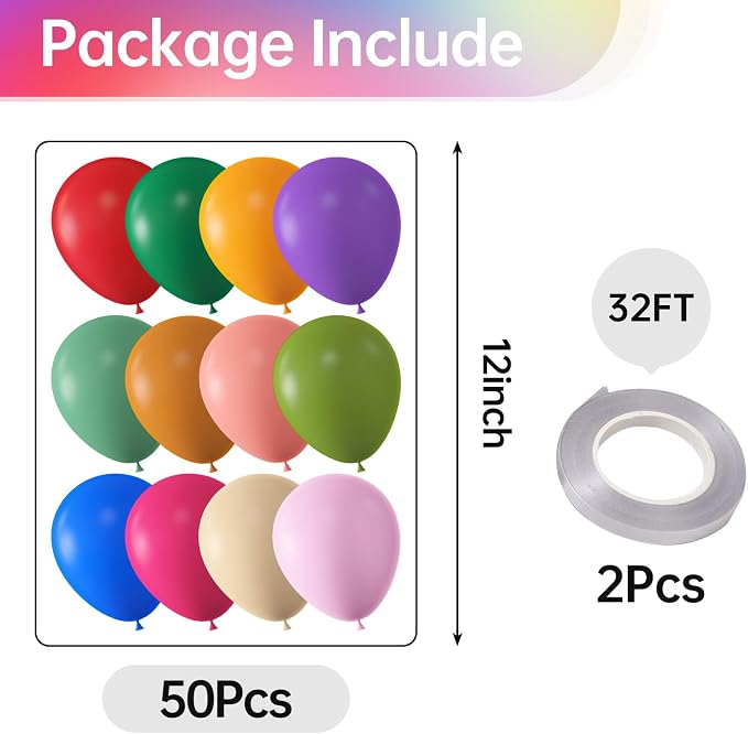 12 Inch Rainbow Balloons, Baby Shower, Graduate Party Decorations - Image 2