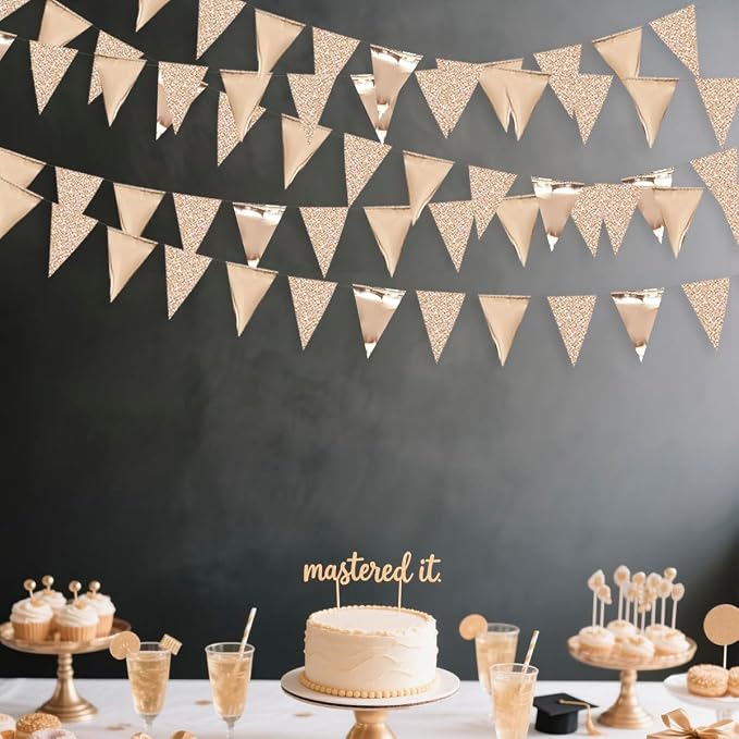 30Ft Champagne Gold Party Decorations Triangle Pennant Banner Gold Hanging - Image 3