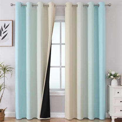Beige and Aqua Blackout Curtains by ESTELARTEXTILER