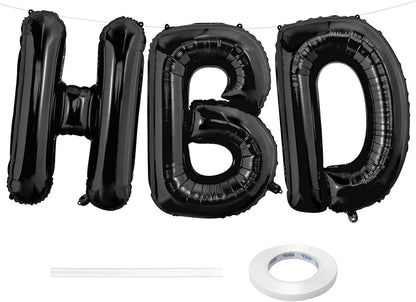 Black HBD Balloons, HBD Foil Letter Balloon by BBPOOL