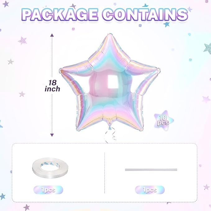Iridescent Star Balloons, 18 Inches Star Balloon - Image 2