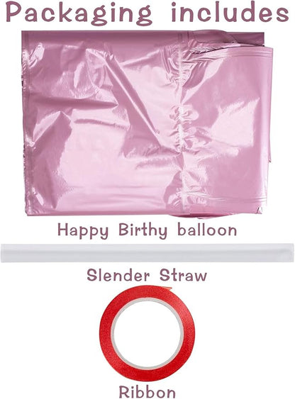Happy Birthday Balloons Banner Pink 16 Inch Mylar Foil Letters - Image 3