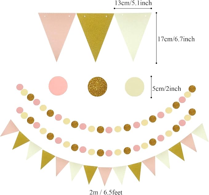 Party Decoration, Pom Poms Flowers, Garlands String Polka Dot and Triangle - Image 5