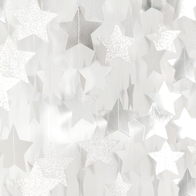 Glitter-Silver Party-Decorations Star Christmas Garland - 62ft Birthday Twinkle by Hugtmr