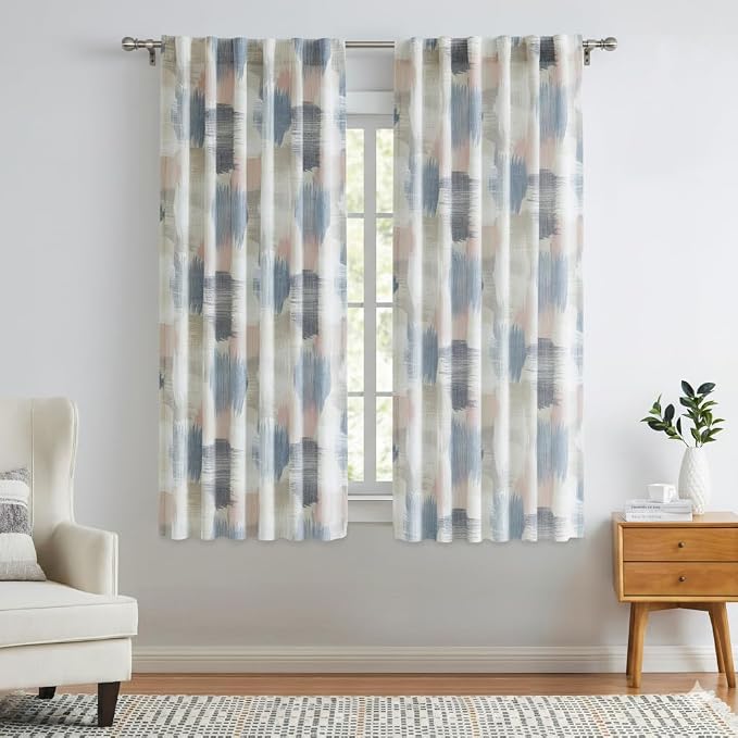 Kayne Studio Pink Blue Boho Abstract Rod Pocket Semi Sheer Curtains 63 Inch | by KayneStudio