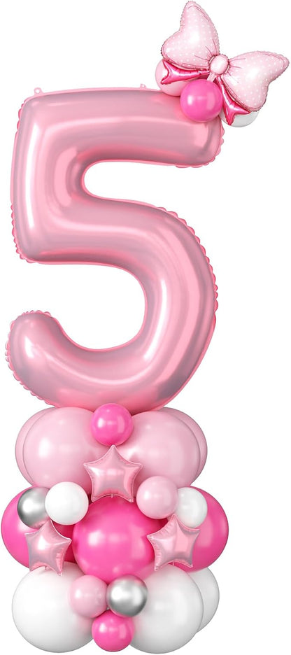 40 Inch Pink Number 5 Balloon for 5th Birthday Decoration Pastel Baby Pink by Domgoge