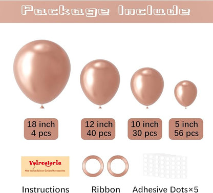 Voircoloria 130pcs Rose Gold Balloons Garland Arch Kit, 18 12 10 5 Inch | - Image 2