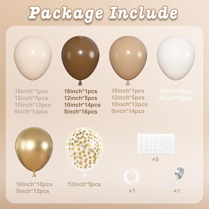 152Pcs Brown Balloons Arch Kit Different Size | Beige Nude Sand White Metallic - Image 2
