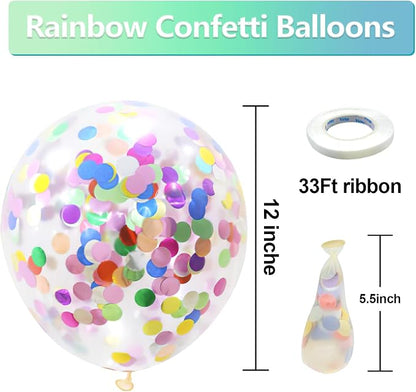 Bezente Rainbow Multicolor Confetti Latex Balloons - Image 2