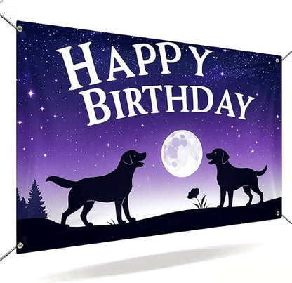 Happy Birthday Banner 71x43 Inch Dog Silhouette Moon Night Sky Backdrop by ActFirst