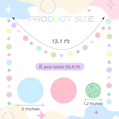 Outus 5 Pieces Colorful Circle Garland Banner Hanging Paper Dot Decorations - Image 2